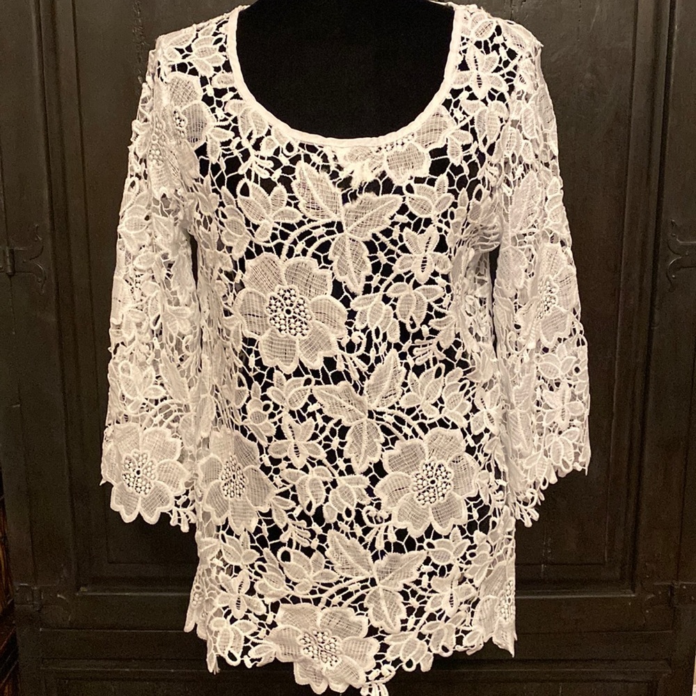 #2 White 1/4 length sleeves crochet coverups - Size medium